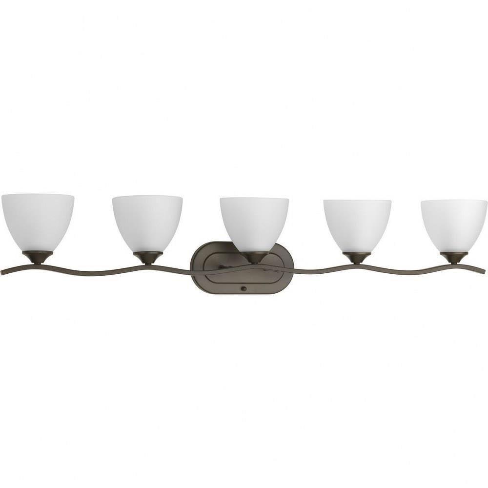 Progress Lighting Laird 5-Light Bath Vanity, Brushed Nickel, Glass Shades, Up/Down Mounting, Damp Rated