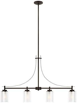 Elmwood Park 40 in. 4-Light Bronze Modern Transitional Linear Island Hanging Pendant with Satin Etched Glass Shades