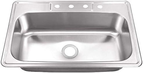 Magnolia Sinks Kitchen Sink Stainless Steel Drop In Top Mount 33" x 22" Single Bowl with Strainer, 4 hole, Self Rimming