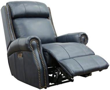 Shoreham Blue Leather Swivel Recliner with Wood Accents