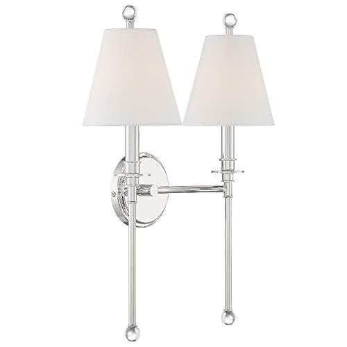 Dark Bronze 2-Light Sconce with White Silk Shades
