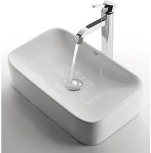 Kraus C-KCV-122-1007CH Ceramic Rectangular Vessel Bathroom Sink with Faucet