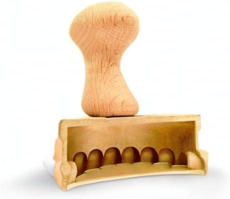 Natural Wood and Brass Half-Moon Ravioli Stamp, 3.54in