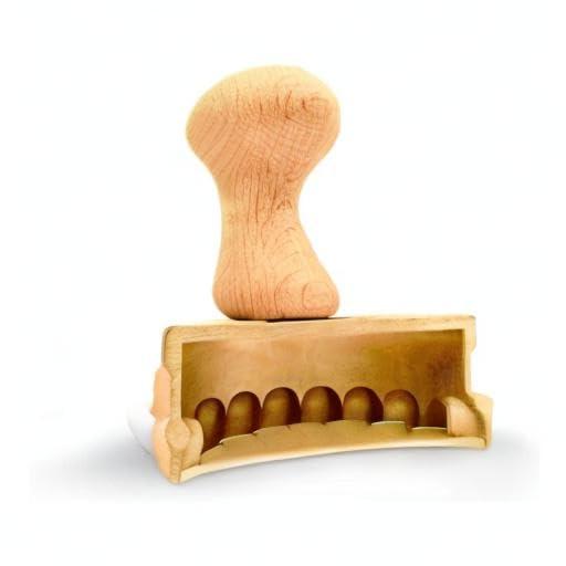 Natural Wood and Brass Half-Moon Ravioli Stamp, 3.54in