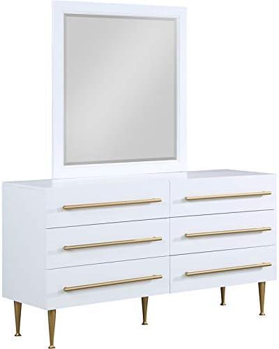 Marisol Mid-Century White Dresser with Brushed Gold Accents