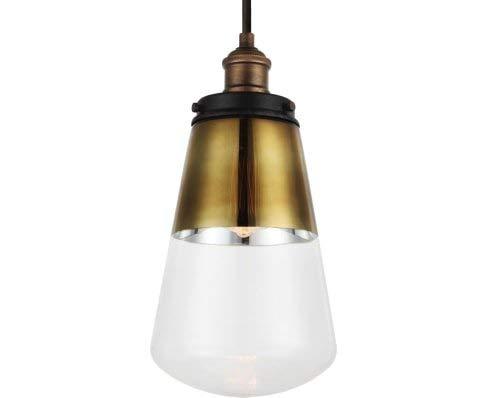 Elegant Mini-Pendant Light in Painted Aged Brass and Dark Zinc with Gold Glass