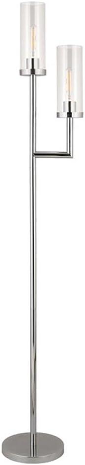 Evelyn&Zoe Basso 2-Light Torchiere Floor Lamp with Glass Shade in Polished Nickel/Clear