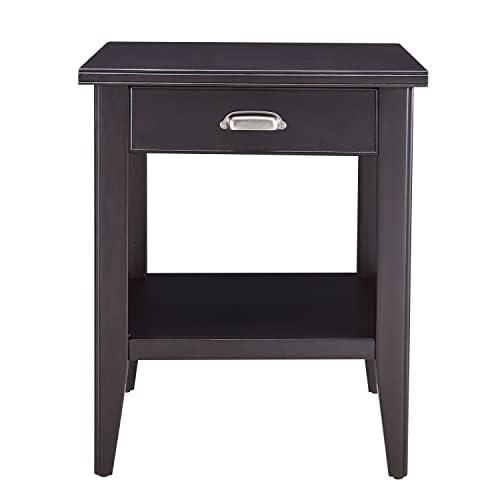 Leick Home, 1-Drawer Solid Wood Laurent 20 in. End Table with Shelf, Black