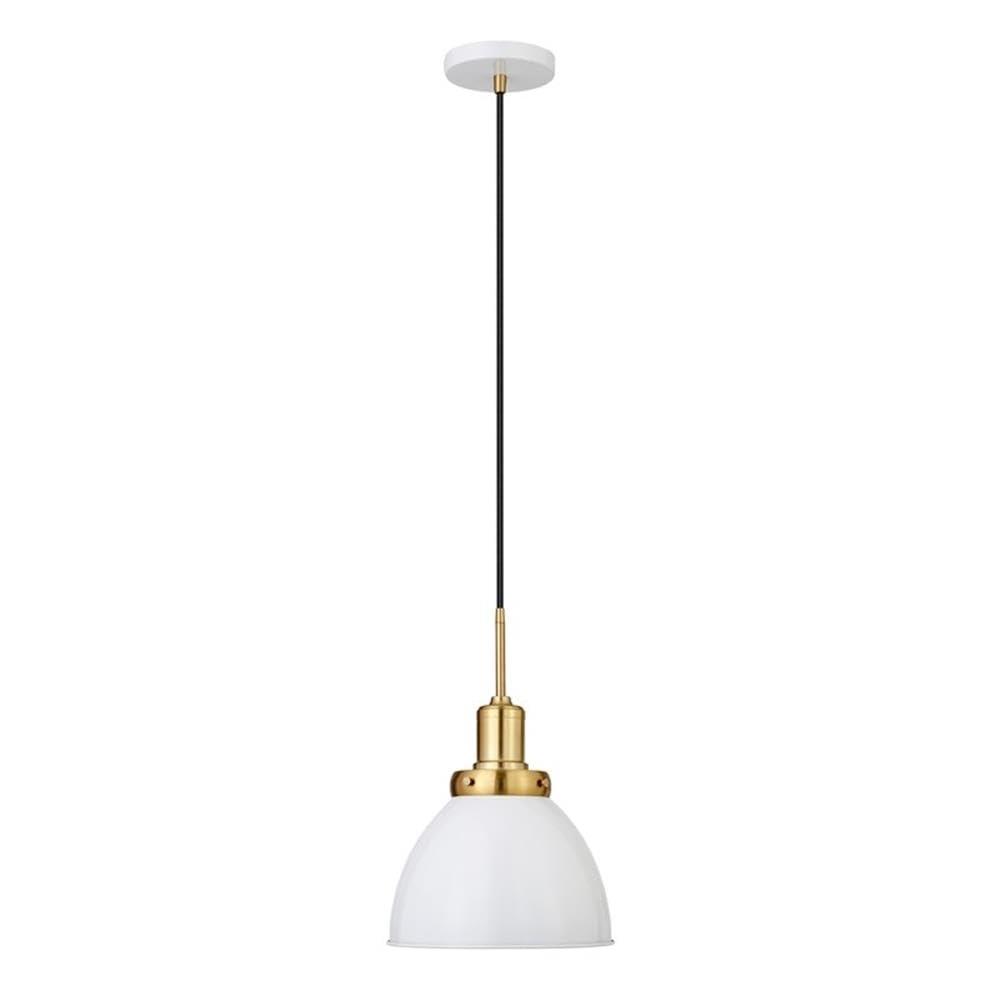 Henn&Hart 12" White/Brass Metal Pendant