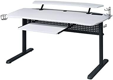 Vildre Gaming Desk with USB Port Black/White - Acme Furniture: Hutch, Power Outlets, Cupholder, Controller Stand