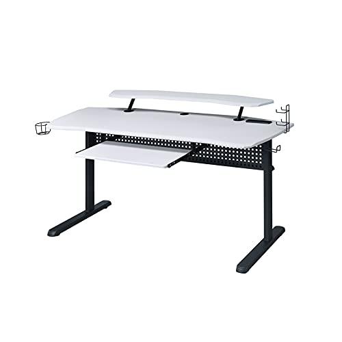Vildre Gaming Desk with USB Port Black/White - Acme Furniture: Hutch, Power Outlets, Cupholder, Controller Stand