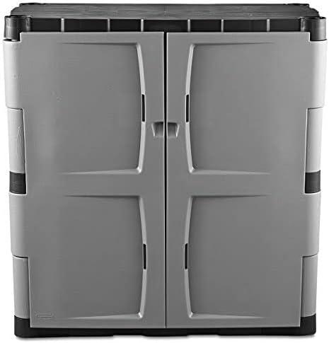 Rubbermaid Double-Door 2-Shelf Cabinet, Black and Gray