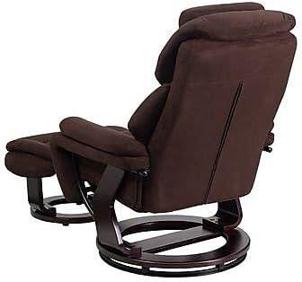 Flash Furniture Contemporary Multi-Position Recliner and Ottoman with Swivel Mahogany Wood Base in Brown Microfiber