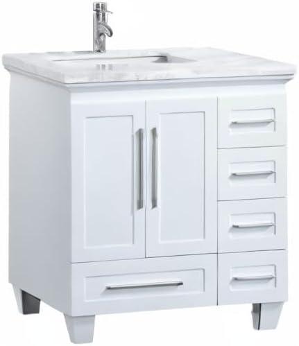 Eviva Loon 30" Long Handles Transitional White Bathroom Vanity with White Carrara Quartz Countertop