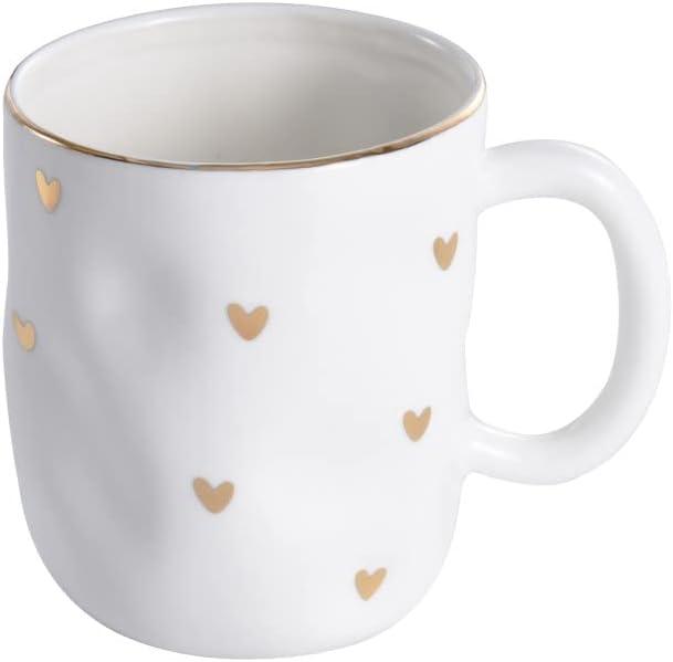 White Ceramic Mug with Gold Heart Accents