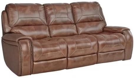 Brown Leather-Air Nailhead Manual Reclining Sofa and Loveseat with Storage Console and USB Port