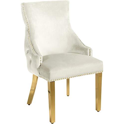 Cream Velvet Upholstered Dining Chair with Gold Metal Legs