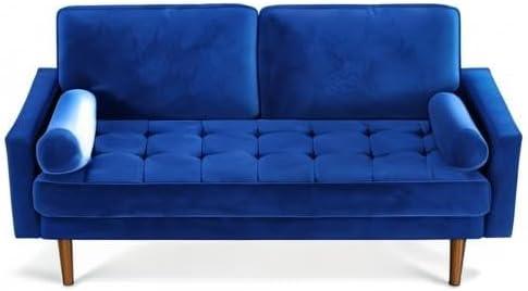 Vesgantti Loveseat Sofa, 56" Blue Velvet Couch Small Couch Love Seat Sofa with Tufted Seat, Mid Century Modern Couch for Living Room, Bedroom, Office, Apartment (56 Inch, Blue)