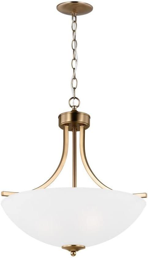 Generation Lighting 3-Light Geary Transitional Pendant Light Fixture Satin Brass 6616503-848, Modern Ceiling Light Fixture for Home Décor, A19 Bulb Candelabra for Foyer or Living Room Décor