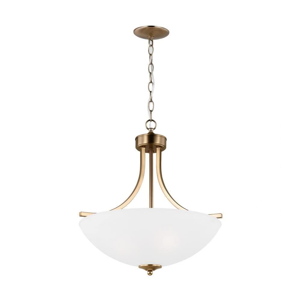 Generation Lighting 3-Light Geary Transitional Pendant Light Fixture Satin Brass 6616503-848, Modern Ceiling Light Fixture for Home Décor, A19 Bulb Candelabra for Foyer or Living Room Décor