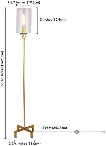 Evelyn&Zoe Panos 66.25" Tall Floor Lamp with Glass Shade, Brass/Clear
