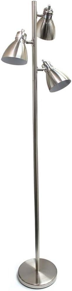 Simple Designs Metal 3-Light Tree Floor Lamp, Brushed Nickel Finish