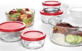 16-Piece Red Glass Food Storage Bowl Set with Lids