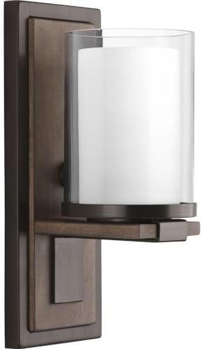 Progress Lighting Mast Collection 1-Light Wall Sconce, Antique Bronze, Double-Glass Diffuser