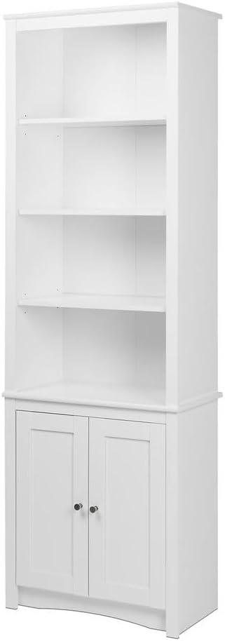 Prepac Tall Bookcase with 2 Shaker Doors, White