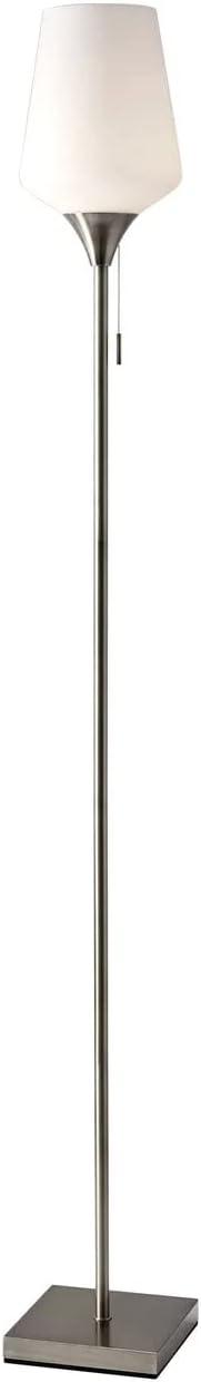 Elegant Roxy 71'' Brushed Steel Floor Lamp with Opal White Glass Shade