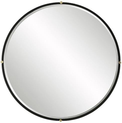 Bonded Round Black and Gold Transitional Mirror