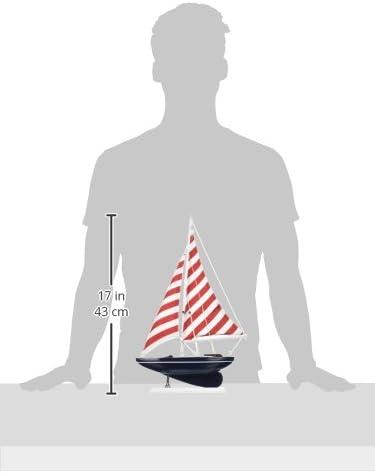 17" Red and White Striped Wooden Nautical Sailboat Model