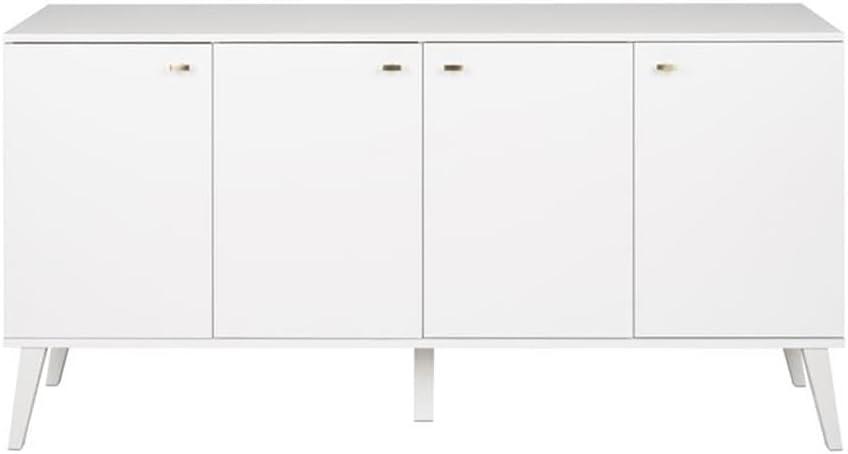 Milo Mid-Century Modern 4 Door Buffet Server White - Prepac: Laminated Storage Cabinet, CARB Certified