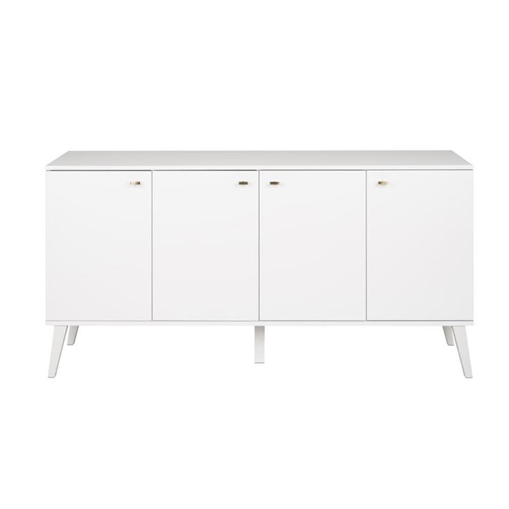 Milo Mid-Century Modern 4 Door Buffet Server White - Prepac: Laminated Storage Cabinet, CARB Certified