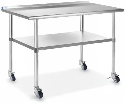 24" W x 48" L Stainless Steel Work Table with Undershelf, Backsplash, and Caster Wheels