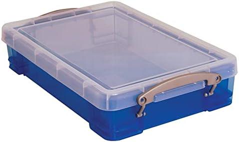 Really Useful Box® Plastic Storage Box, 4 Liters, 14 1/2" x 10 1/4" x 3 1/4", Transparent Blue