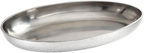 18" Polished Stainless Steel Hammered Oval Seafood Tray