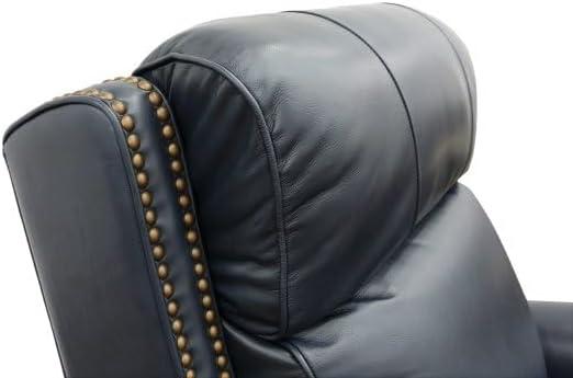 Shoreham Blue Leather Swivel Recliner with Wood Accents