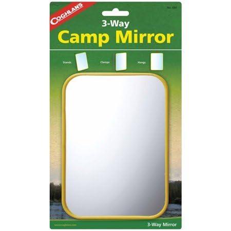 Coghlan's 3-Way Camp Mirror, Colorful Plastic, Clamps w/ Hook Signal Survival