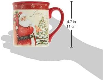 18oz Red and Multicolor Ceramic Christmas Mugs, Set of 4