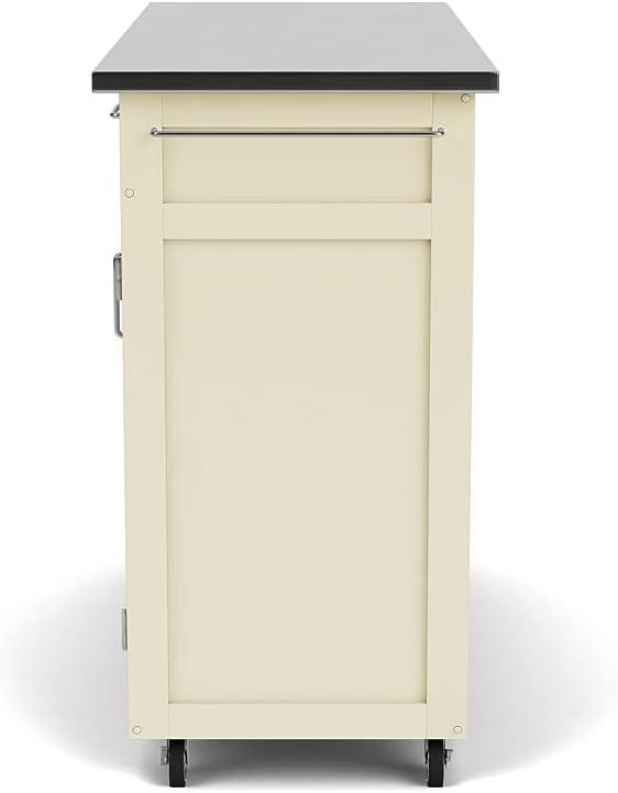 Off-White Stainless Steel Top Kitchen Cart with Storage