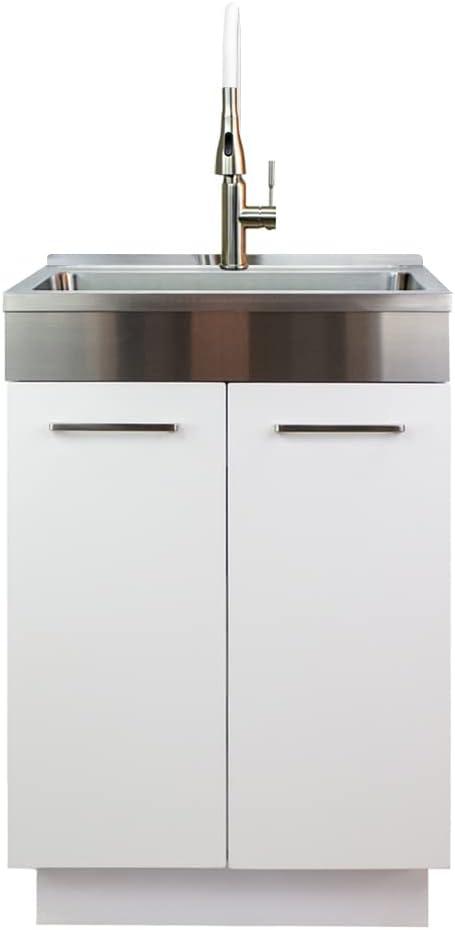 24-Inch White Freestanding Stainless Steel Laundry Sink with Faucet