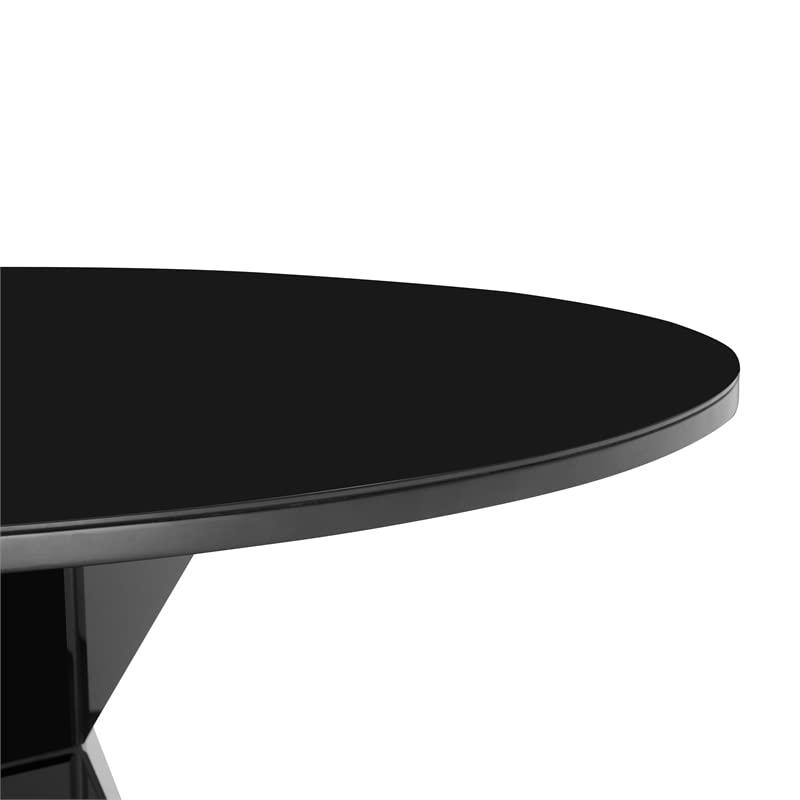 Iris 56" Black Glass and Wood Round Dining Table