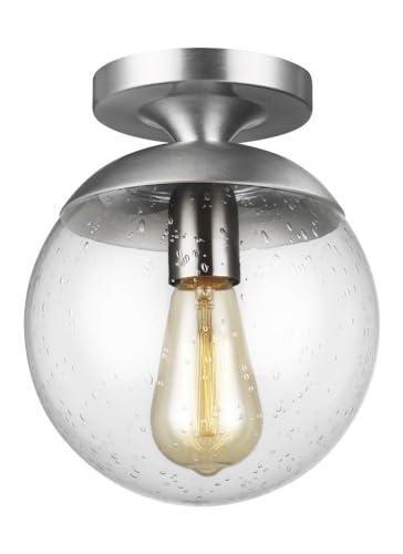 Satin Aluminum Globe Semi-Flush Mount with Clear Seeded Glass