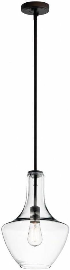 KICHLER Everly 15.25 in. 1-Light Olde Bronze Transitional Shaded Kitchen Bell Pendant Hanging Light with Clear Glass