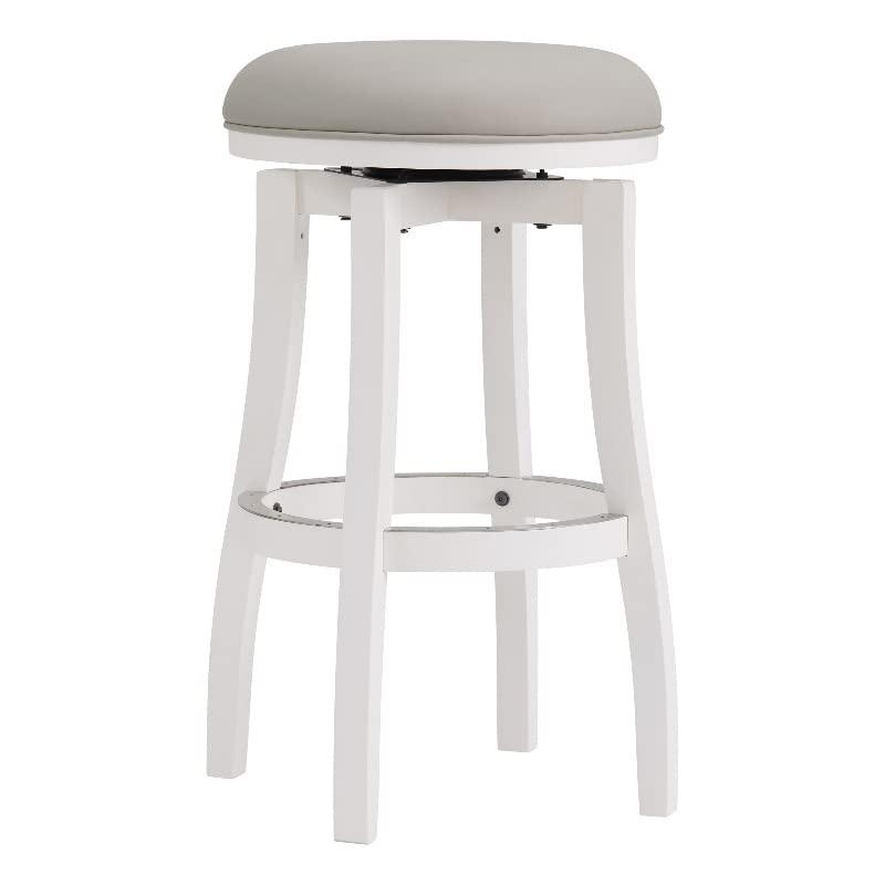 Classic White Leather Swivel Bar Stool with Rubberwood Frame