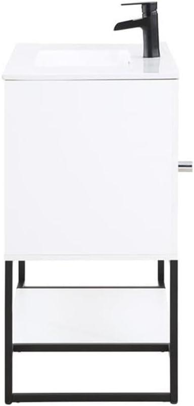 36" Scarsdale Bathroom Vanity Sink White - Manhattan Comfort: Ceramic Surface, Wood Frame, Single Basin