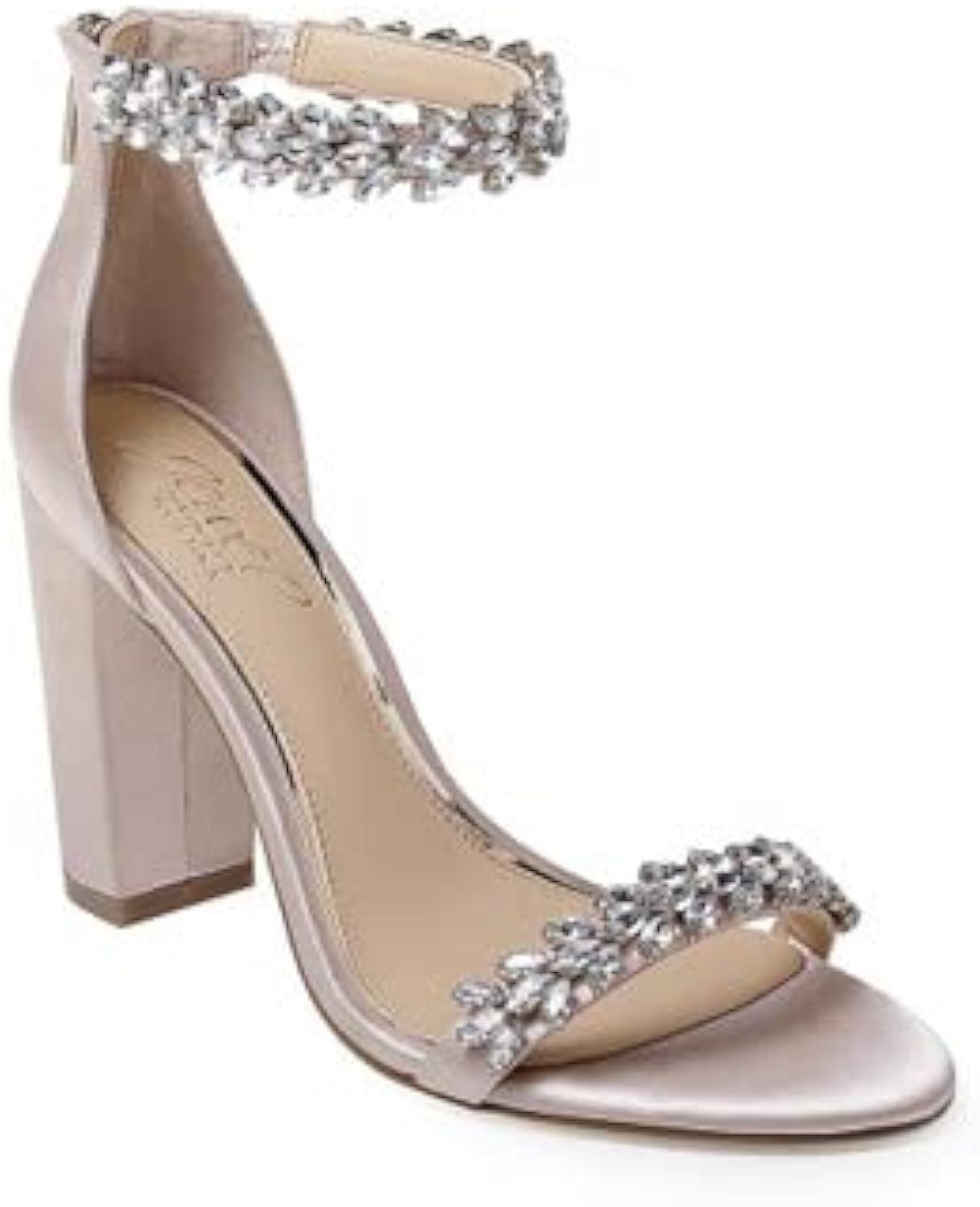 Mayra Evening Ankle Strap High Heel in Glittering Gold Satin