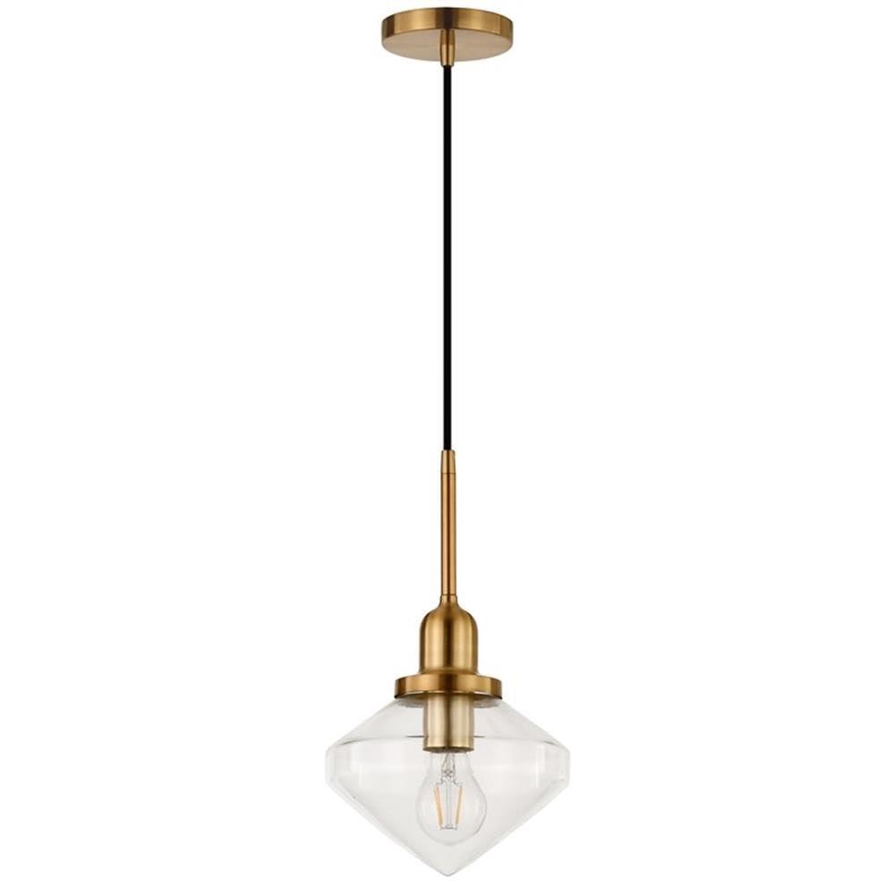 Evelyn&Zoe 8" Brass Metal/Glass Pendant