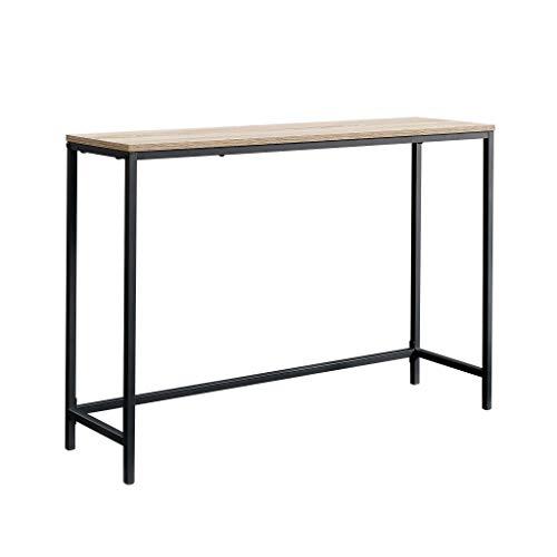 Charter Oak and Black Metal Slim Entryway Table with Storage